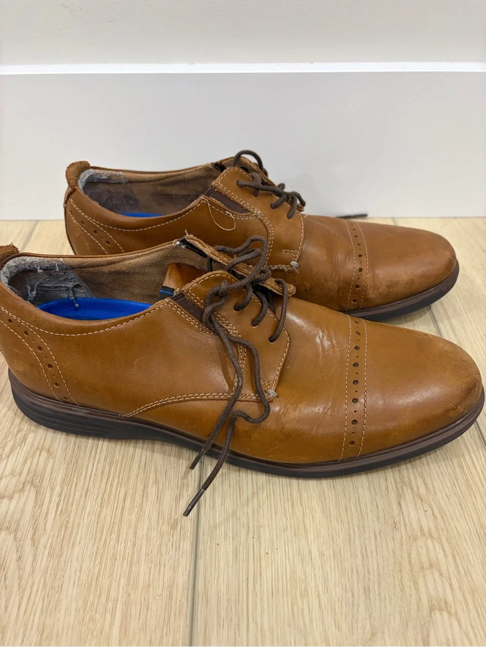 Nunn Bush Classic Cognac Distressed Brown Leather Derby Shoes Size 10M